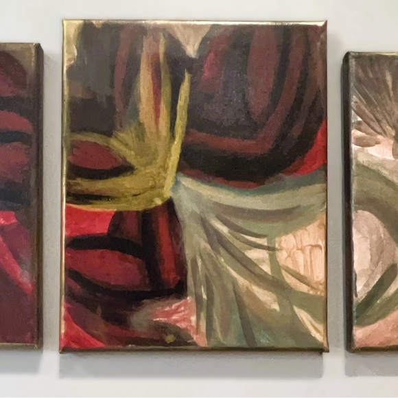 Handmade One of a Kind Original Abstract Triptych 3 Piece Wall Art - Picture 9 of 12